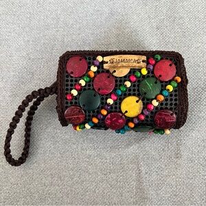 Coconut Shell Wooden Beaded Wallet Jamaica Handmade! EUC! 🇯🇲